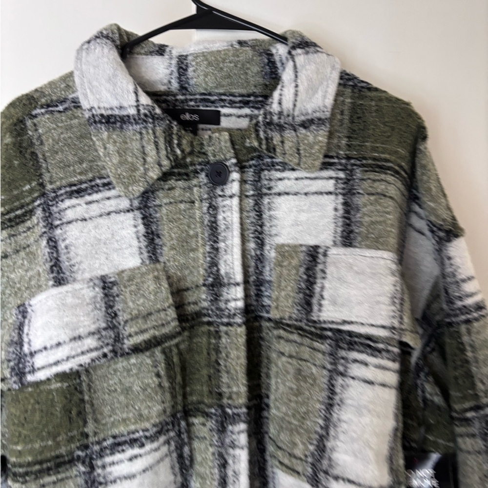 NWT ellos Green and White Plaid Shirt Jacket- 14/16 - Picture 5 of 5